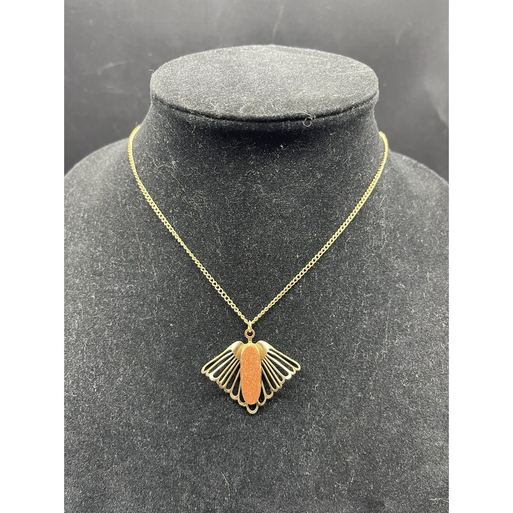1/20 12K GF Gold Filled Chain Necklace 15.5" Long with Sunstone Pendant